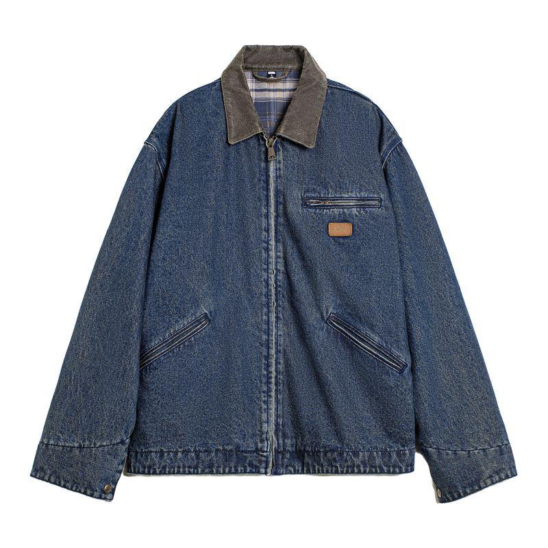 Men's American Retro Denim Detroit Jacket: Washed & Distressed Casual Lapel for Spring