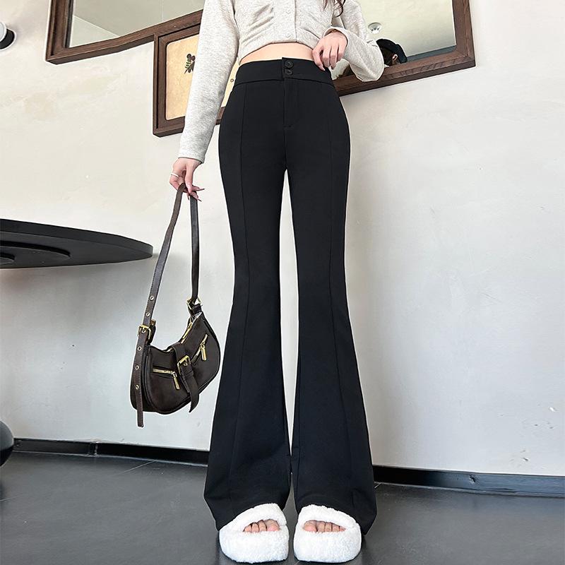 

Женские утягивающие черные брюки-клеш с высокой посадкой - Повседневная одежда на весну/лето M