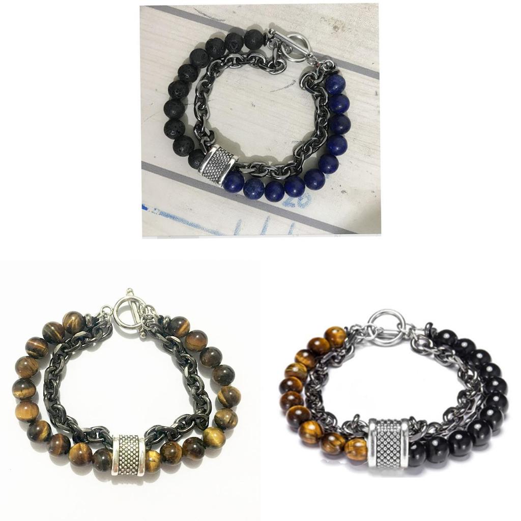 Mens Geometric Beaded Bracelet With Iron Chain For Travel Gift And Fashion Style