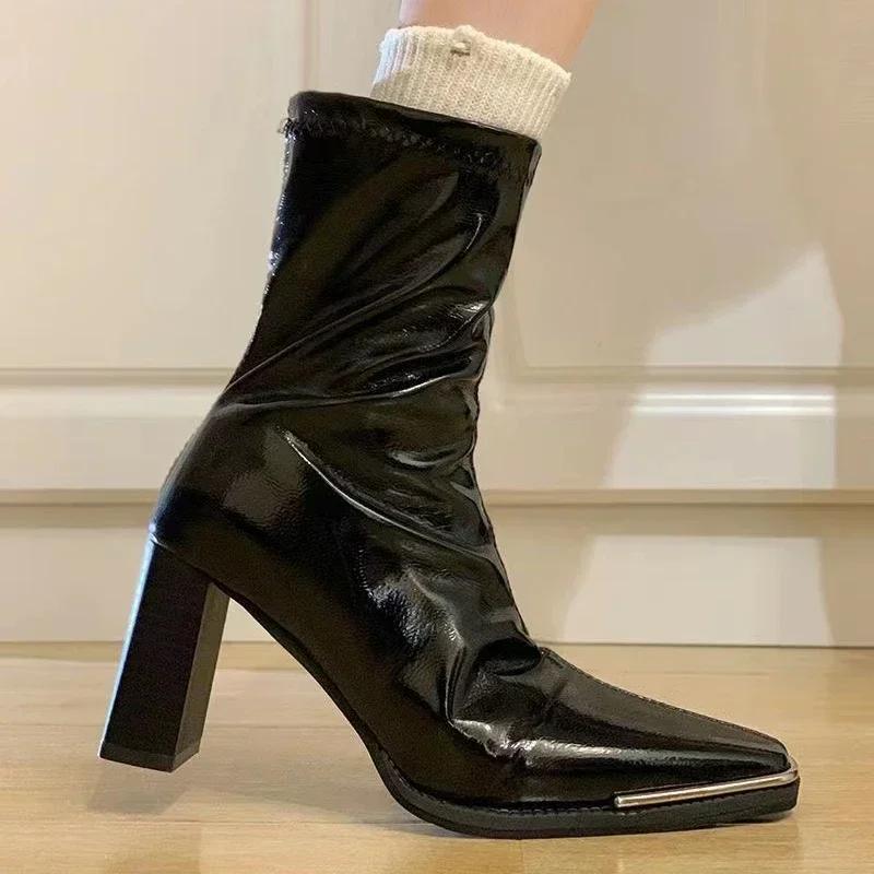 Fashion New Winter High Quality Women's Shoes Fashionable Solid Color Pointed Toe Thick Heel Zipper Style Women's High Heel Short Boots