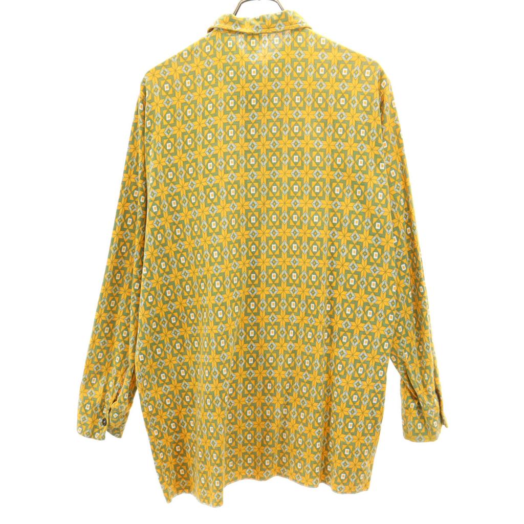 VINTAGE 60s 70s EUR Argyle Pattern Long sleeve Button down shirt yellow Men's Used