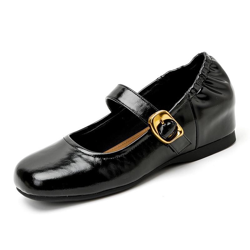 

Внутреннее увеличение высоты, весенне-летние туфли на плоской подошве, женские универсальные ретро туфли Мэри Джейн с ремешком и пряжкой в стиле темпераментного кэжуал 40 чёрный