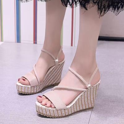 Summer European and American Foreign Trade Large Size Water Table Slope Heel Two Wear Sandals Women's Muffin Thick Sole Thin Belt Open Toe High Heel