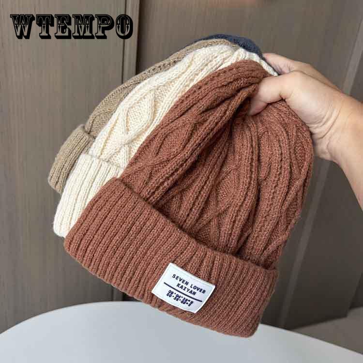 Winter Wool Hat Women's Fleece Thickened Warm Knitted Hat Big Head Circumference Ear Protection Hat Cold Hat