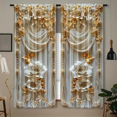 2pcs Set Light-Filtering Polyester Curtains With HD Digital Print  Rod Pocket Design for Easy Hanging, Perfect for Living Room