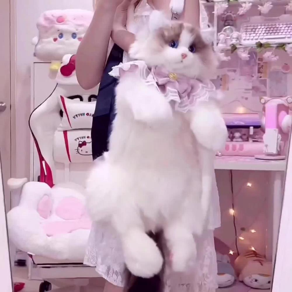 Handmade Unique Ragdoll Cat Shape Backpack Plush Animal Cat Realistic Fashion Gifts for Girls and Cat Lovers Christmas Gifts Valentine's Day Gifts