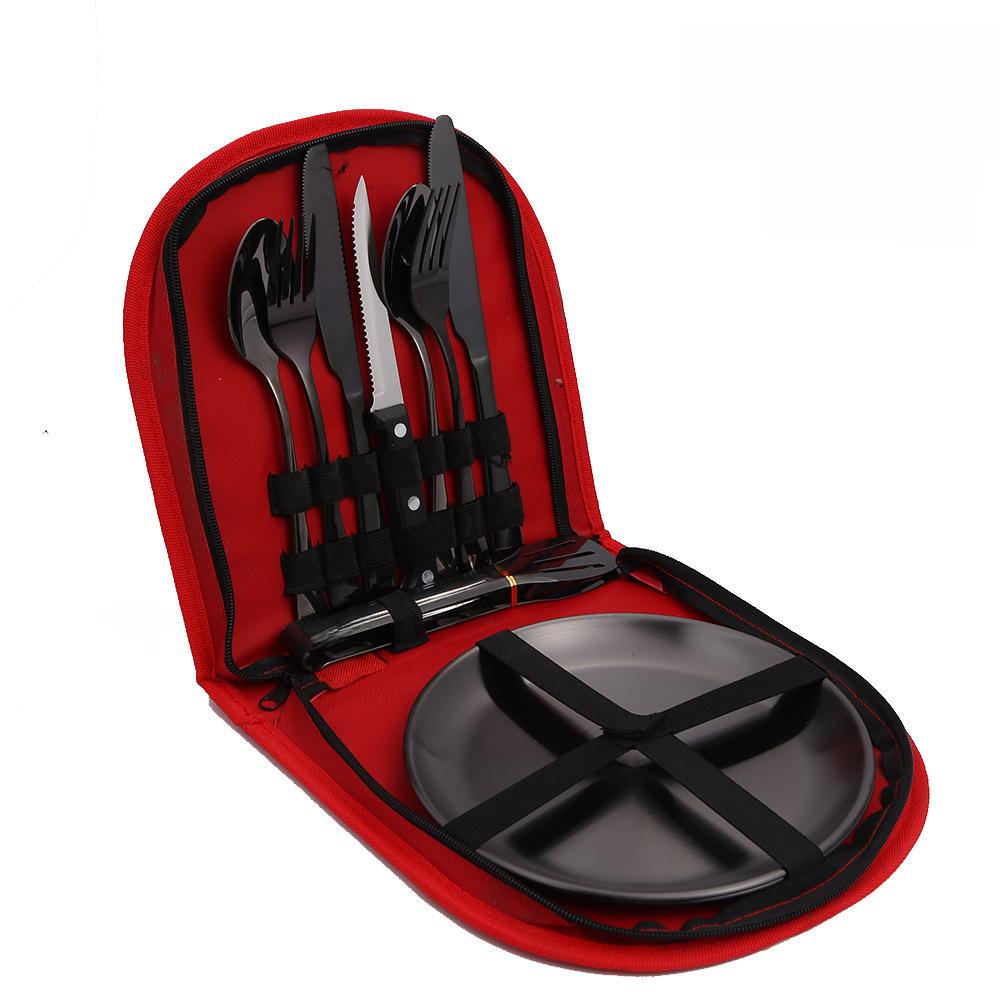 

Набор столовых приборов из нержавеющей стали для использования на открытом воздухе с ножом, вилкой, ложкой и тканевым мешком