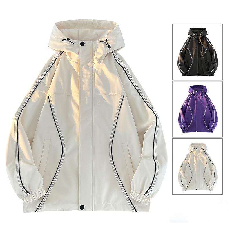Trendy Brand Color-blocked Hooded Jackets for Men and Women, Japanese Street Niche Design, Loose BF Style Casual Jackets for Couples