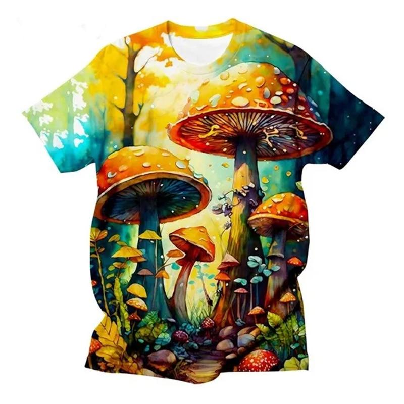 New Summer Art Design Colorful Mushroom Pattern 3D Print T-Shirt Men WomenShort Sleeve Oversized Harajuku Tees Top Kid Clothing