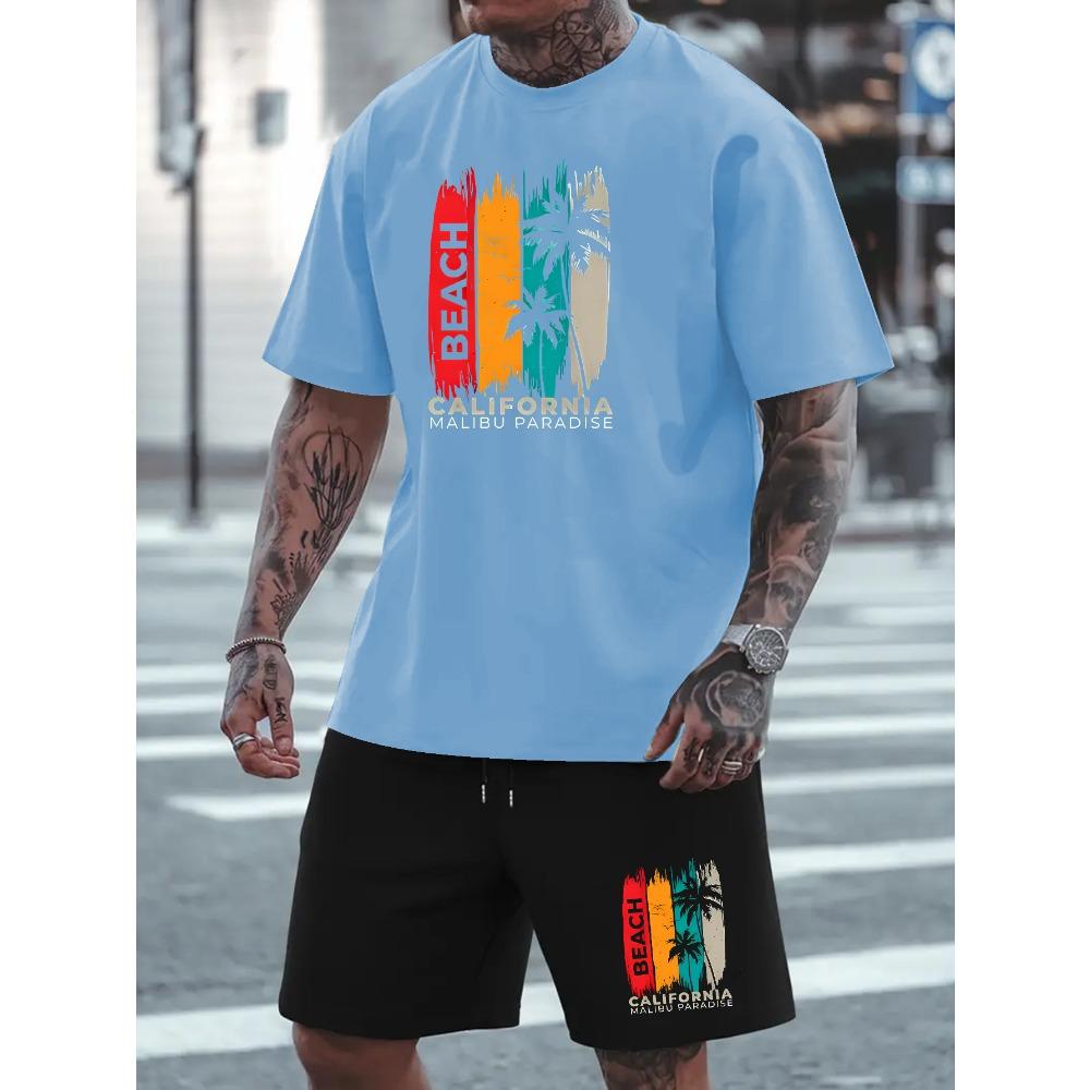 

Летняя мода, мужская футболка с принтом Hawaiian Beach, 3D, спортивная одежда, шорты с коротким рукавом, комплект из 2 предметов 6XL
