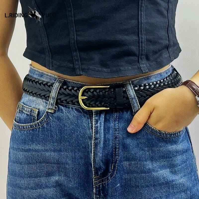 Men's Genuine Leather Braided Belt Cowhide Handmade Woven Pin Buckle Couple's Casual All-match Belt