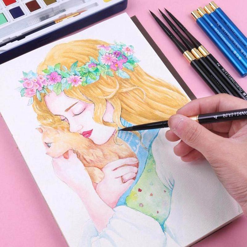 JOWOART Pensoare pentru acuarelă Păr de animale Set stilou de călătorie cu cap rotund Pix portabil în aer liber Perie pentru guașă Artă profesională