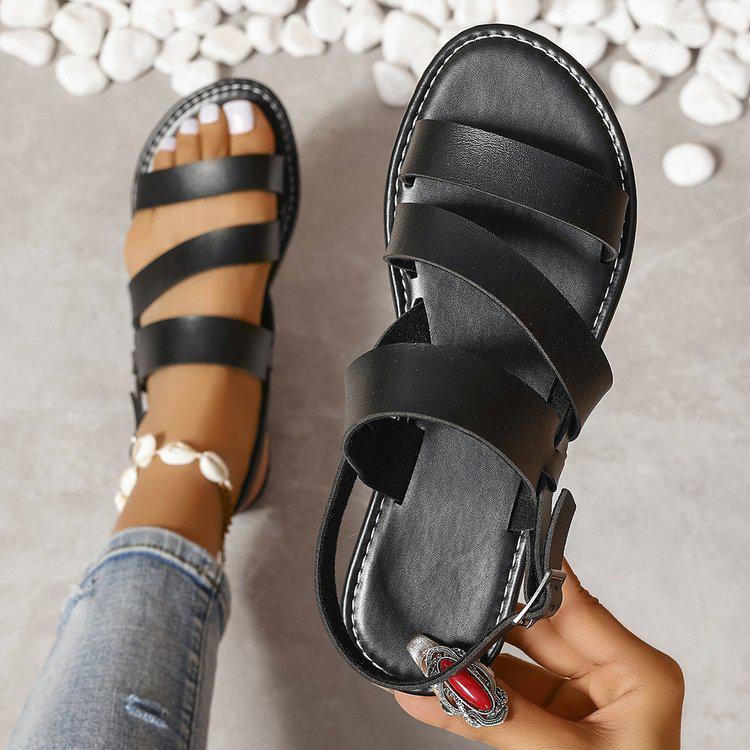 Plus Size Buckle Flat Toe-Baring Sandals for Women