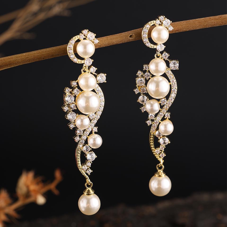 ZAKOL Luxury Shiny AAA Cubic Zirconia Hanging Earrings for Women Imitation Zircon Bridal Long Earring Women's Wedding Zircon