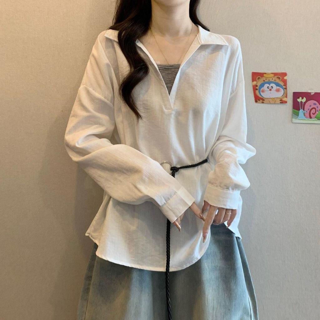 Top Holgado de Dos Piezas con Escote en V para Mujer Tallas Grandes - Diseño Adelgazante de Otoño