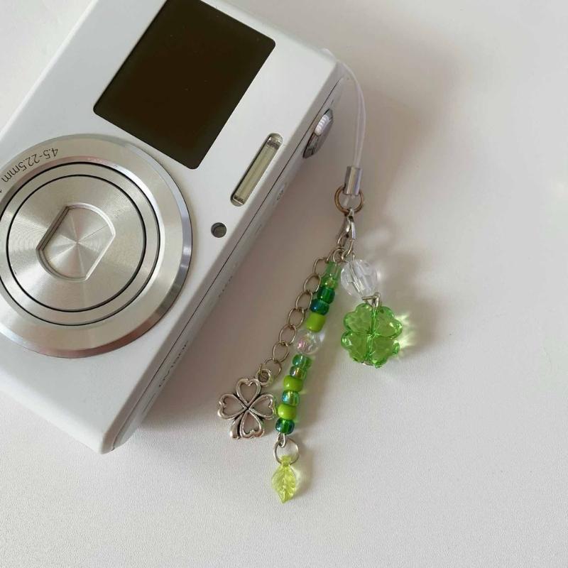 Sweet Grass Leaf Bead Charm Pendant Chain Phone Strap Pocket Keychain Strap Hangings Decoration for Key Bag Purse