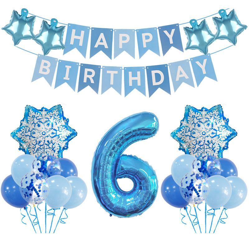 Snowflake Theme Birthday Party Balloon Set with Snowflake Pentagram Decoration Balloons