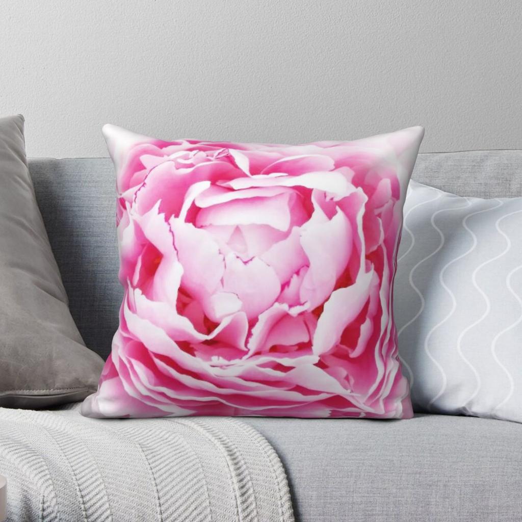 Petals Shabby Chic Pink Peony Square Pillowcase Polyester Linen Velvet Pattern Zip Decor Throw Pillow Case Room Cushion Cover