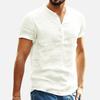 Camicia Estiva da Uomo Tinta Unita Collo Alto Bottoni Maniche Corte Sottile Abbigliamento Quotidiano Vestibilità Slim Scollo a V Top Estivo da Uomo Indumento da Uomo