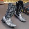Men's Mid-Calf Snake Print Leather Western Cowboy Boots