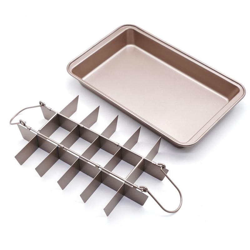 

18-секционный антипригарный противень для выпечки брауни с разделителем, квадратная решетчатая форма из углеродистой стали для шоколадного торта, форма для выпечки торта, посуда для выпечки коричневый