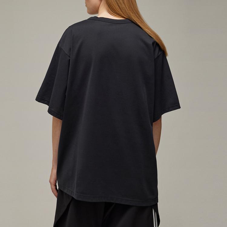 Y-3 Solid Color Irregular Hem Round Neck Short Sleeve T-Shirt Unisex Tops Black IN4377