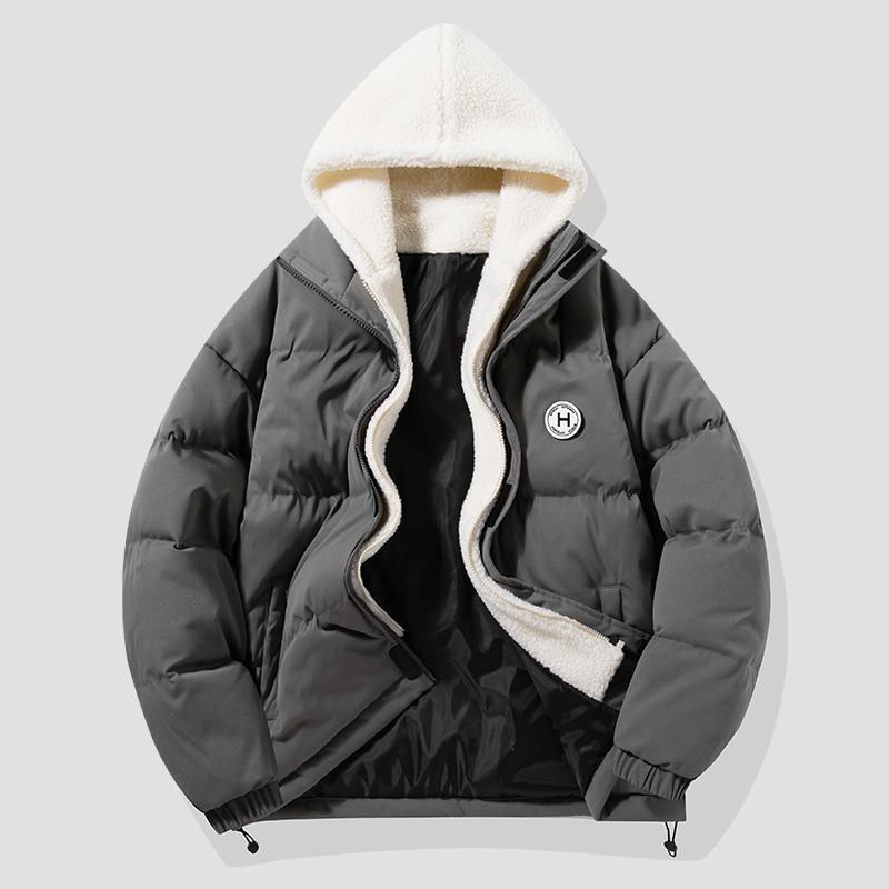 

Новый утолщенный модный топ, мужское зимнее молодежное теплое двухкомпонентное пальто с капюшоном и поддельной хлопковой подкладкой XXXXL темно-серого