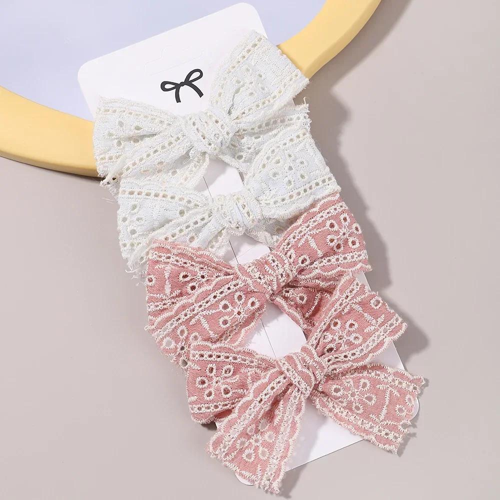 4Pcs Sweet Lace Printed Bowknot Hair Clips for Hair Girls Handmade Hairpin Boutique Barrettes Headwear Baby Hair Accessories