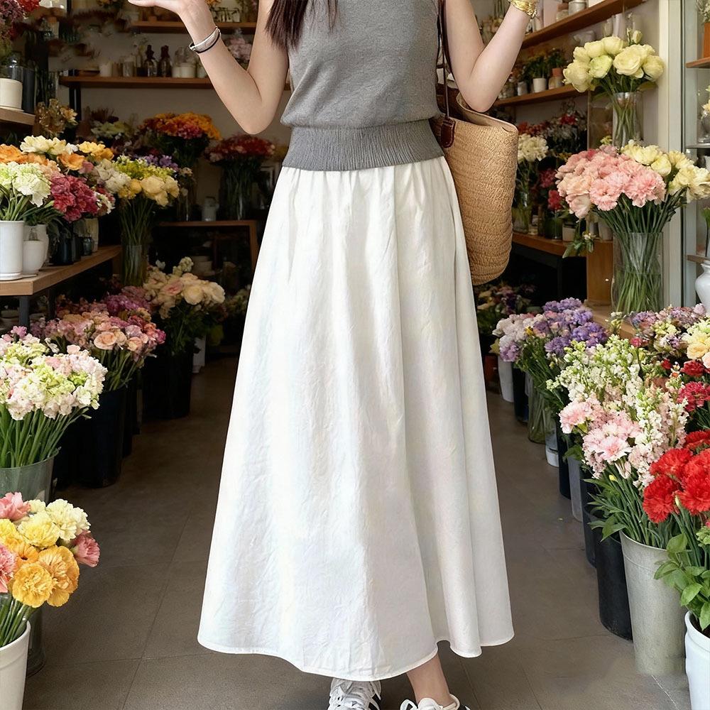 Женская белая зауженная юбка-миди с высокой талией - Эластичный пояс, Модная весенне-осенняя Large белый