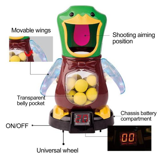 1 set Mjuk bollstartare leksak med anka Mållåda LCD resultattavla Ljud Ljus Roligt Luftkraft Startanordning Barn Förälder-barn Interaktiv