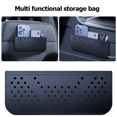 PU Leather Car Net Storage Bag Car Seat Back Side Door Organizer Self Sticky Storage Pocket Hanging Car Storage Box Accessories