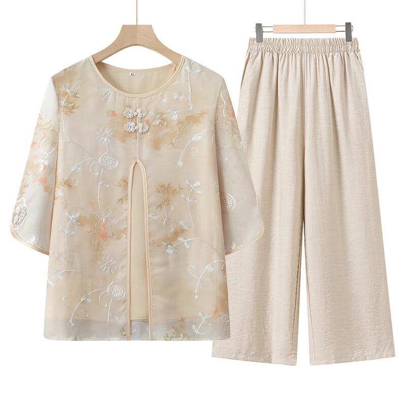 Elderly Women's Summer Floral Print Two-Piece Set