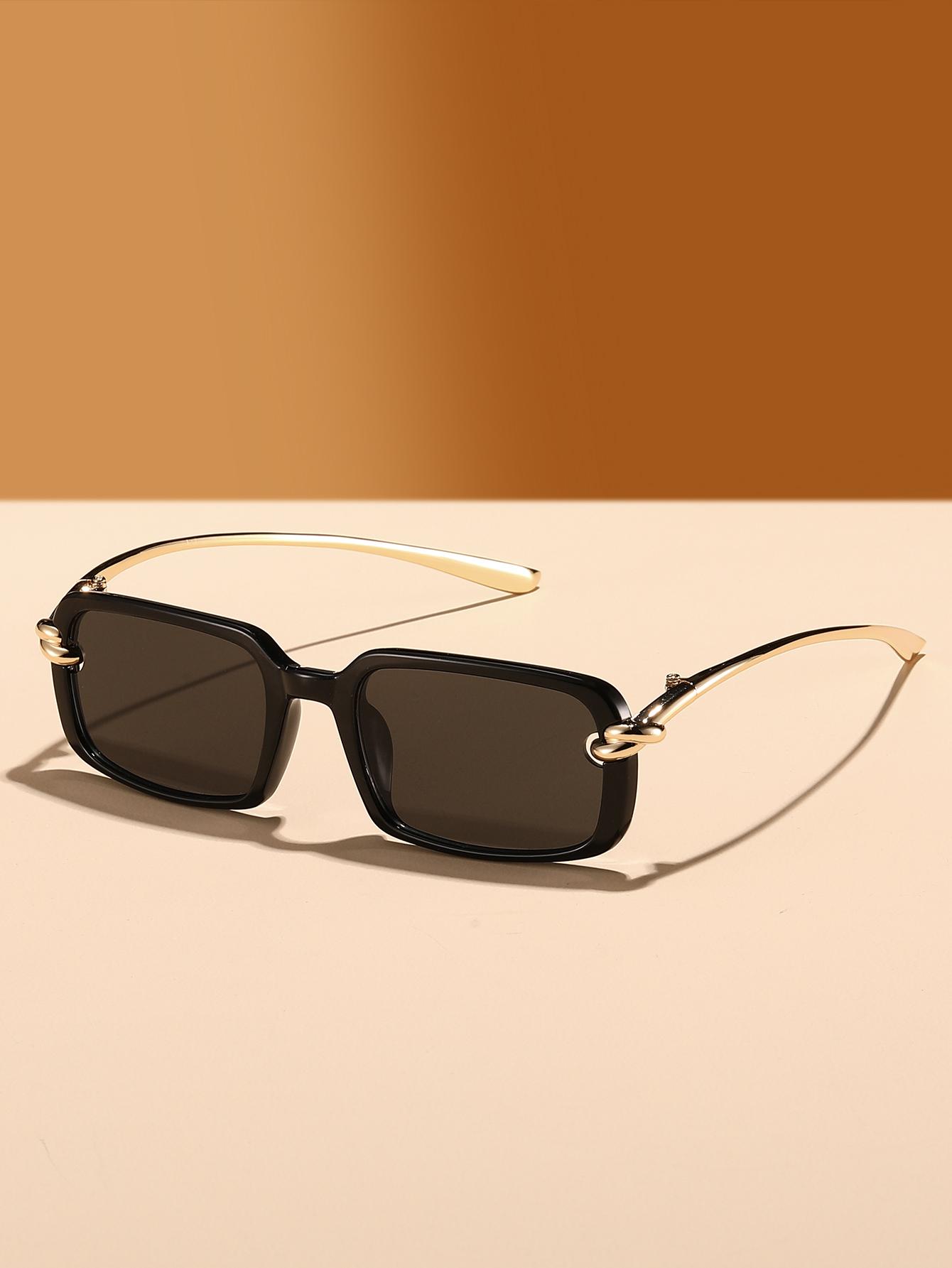 

1Pc Light Luxury Black Gold Square Frame Women s Sunglasses with Unique Twisted Metal Details, Flattering for the Face and Versa
