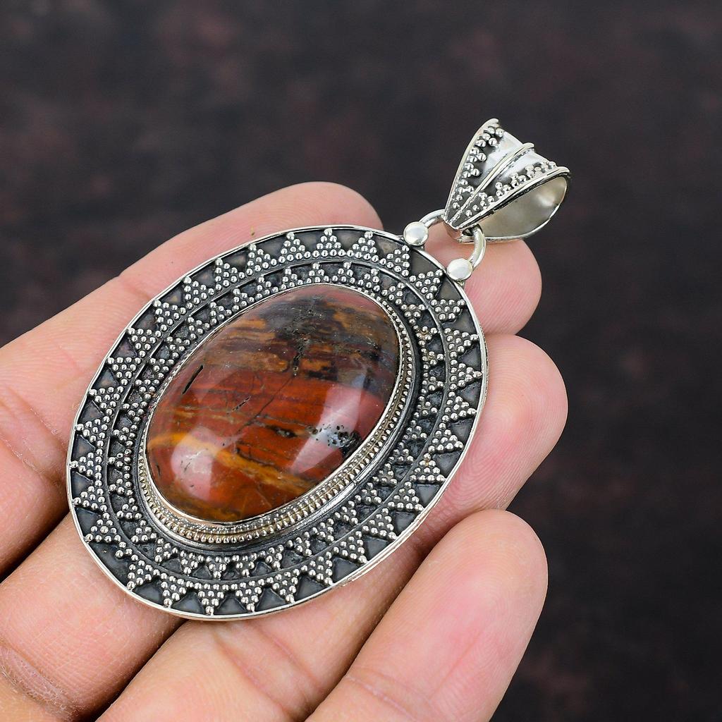 Red Snakeskin Jasper Pendant Beautiful Gemstone Jewelry 925 Sterling Silver Pendant Handmade Vintage Jewelry Gift For Him Birthstone Pendant
