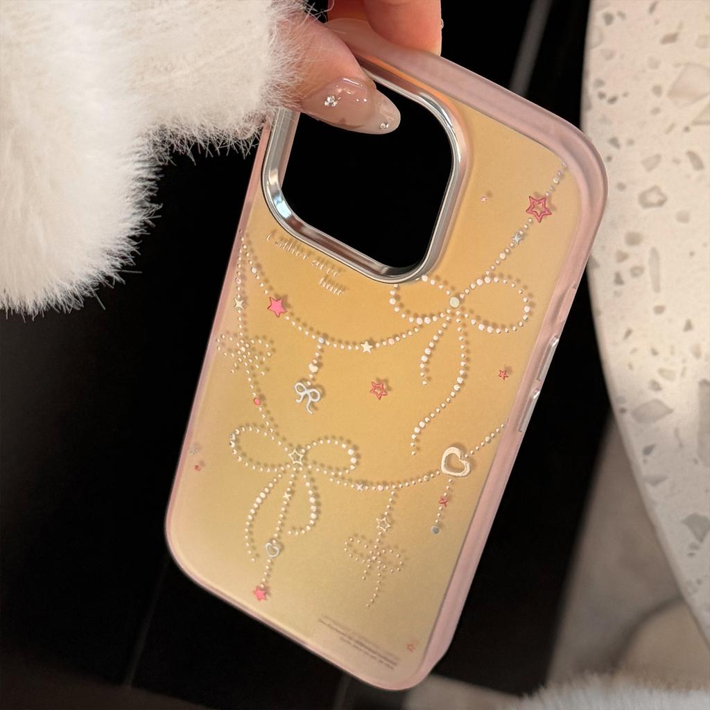 Gilded Princess Style for IPhone17 Phone Case 15 Pink Laser Bow 16 Promax Anti Drop 13 Hard