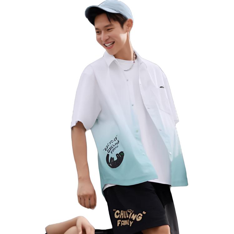 Anta Rahat Basit Harf Gradyan Karikatür Baskılı Çok Yönlü Günlük Bol Polo Gömlek Unisex gömlekler 172538103-1