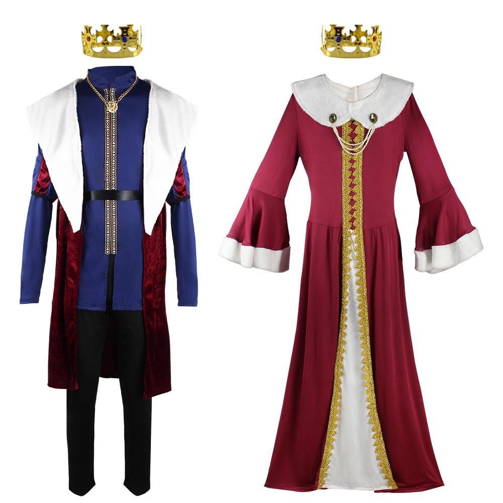 European Fantasy King Queen Cosplay Costumes Set With Polyester Fabric For Holiday Role Play