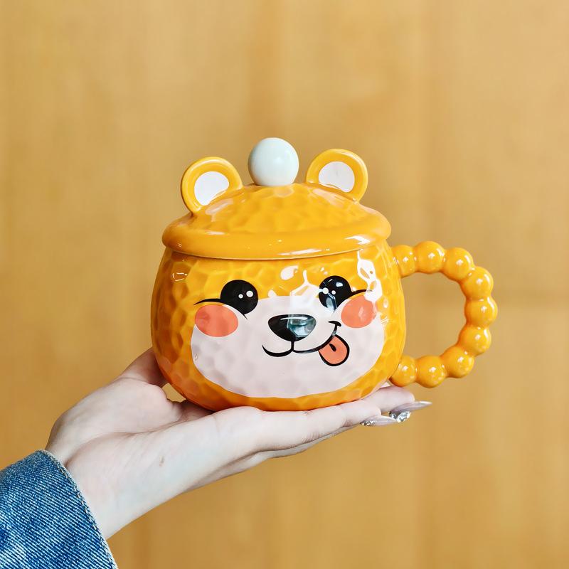 

Cute high-value bear mug with lid Girls household ceramic drinking cup Couple office coffee cup 301-400ml