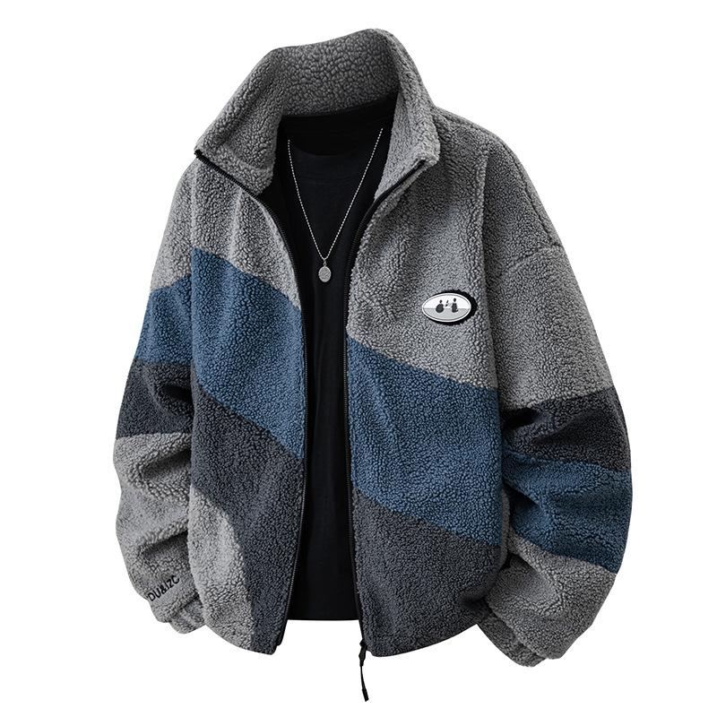 Winter Men s Lambswool Jacket - Model 3717 Cross-border Patchwork Color Block Style XXS