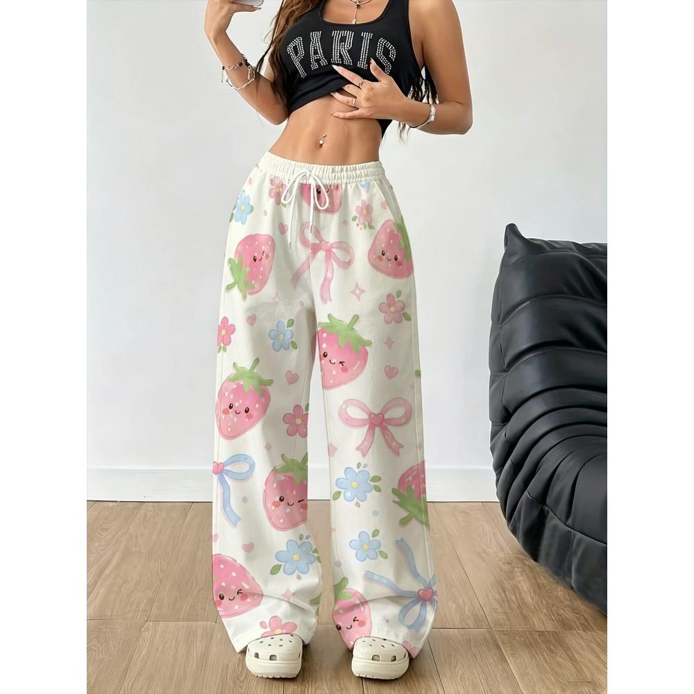 All-season Women's Fashion Sports Wide-leg Pants, Casual Trousers