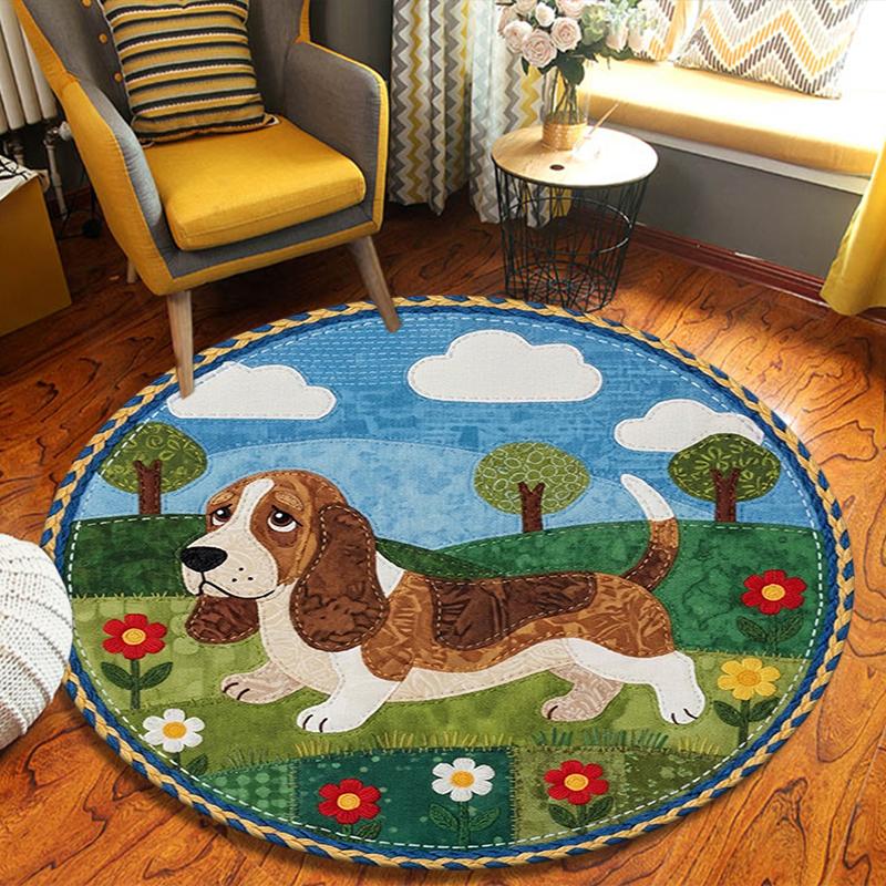 

Dog Fabric Puzzle Round Area Rug,Carpet Rug for Living Room Bedroom Sofa Playroom Decor,Non-slip Floor Mat 80cmx80cm