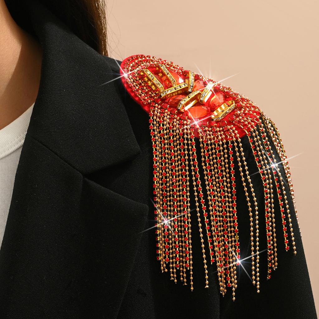 European and American Fashion Full Diamond Shoulder Accessories Tassel Shoulder Patch Brooch