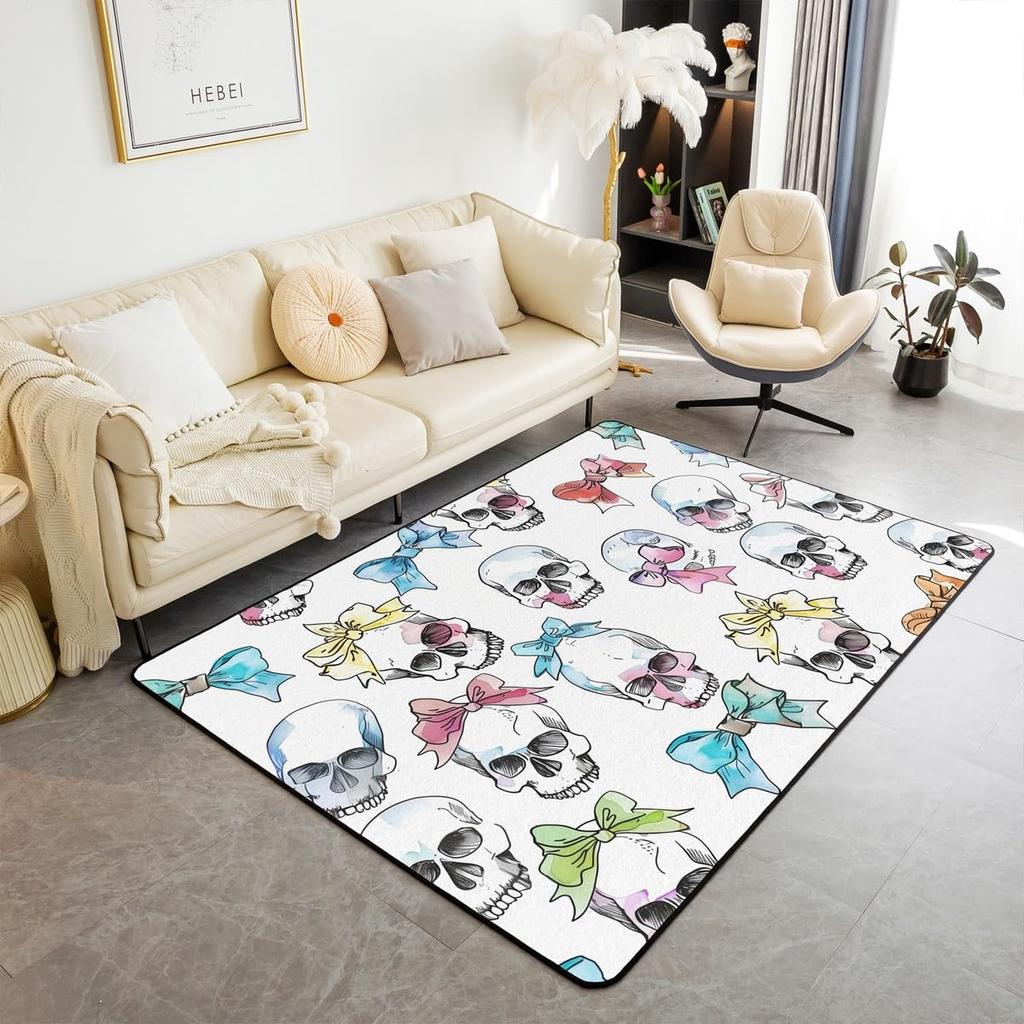 Erosebridal Moth Skull Moon Area Rug 4'11" X 3'3" Bohemian Stars Exotic Living Room Rugs Starry Sky Mysterious Decorative Carpet Black and W