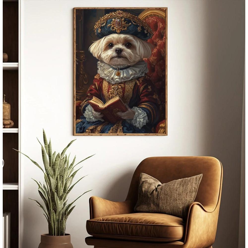 Interesting Gorgeous Dog Holding Book Reading Poster Aclassical Pet Artwork Prints Canvas Painting Wall Pictures Classroom Decor