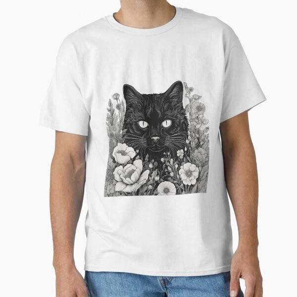 Psychedelic Black Cat Adorned With Vibrant Flora Made In Usaaus Tshirt S2xl S