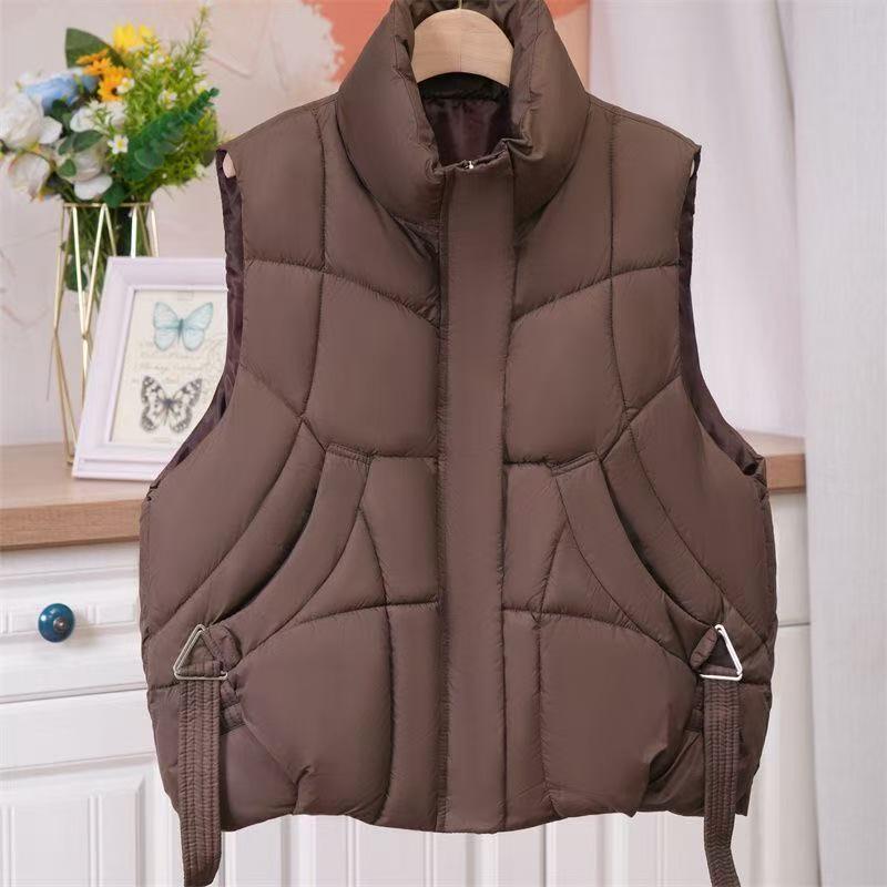 Plus Size Down Cotton Vest - Women's Stylish Sleeveless Jacket for Autumn/Winter