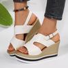Foreign trade soft leather sandals women's thick-soled wedges 2025 summer matte one-word buckle with waterproof table Roman sandals