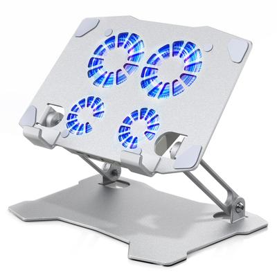 Tablet Cooling Stand iPad Cooling Fan Made of Aluminum Alloy Mac Mini Cooling Stand with 4 Fans 2 USB Ports Foldable Low Noise Angle Adjustment