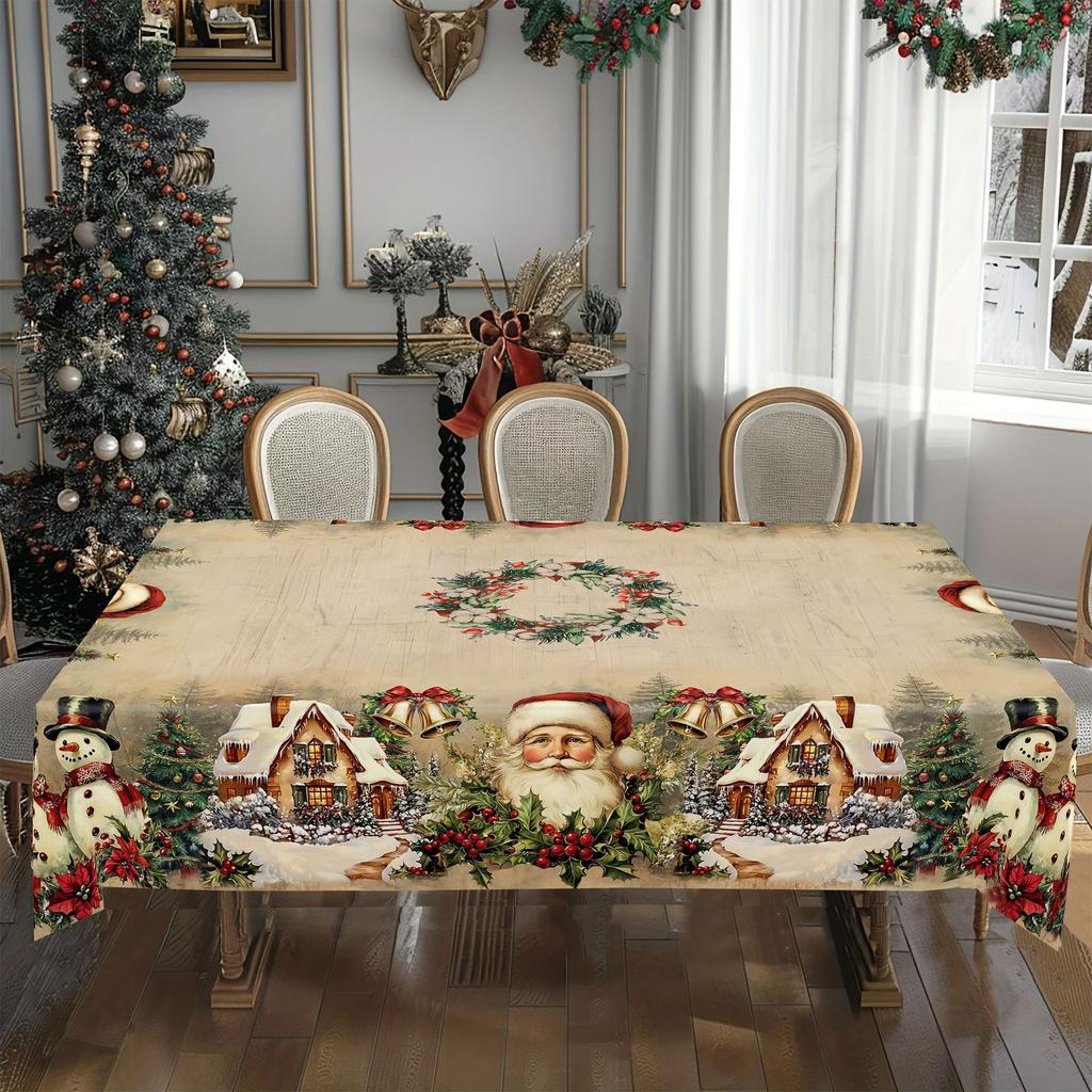 Christmas Table Runner Snowman Reindeer Digital Print Holiday Dining Decor