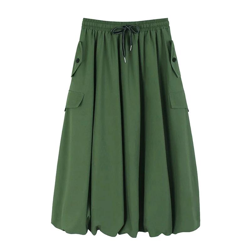 

XITAO Drawstring Pocket Loose Skirts ZMY1283 One Size зелёный